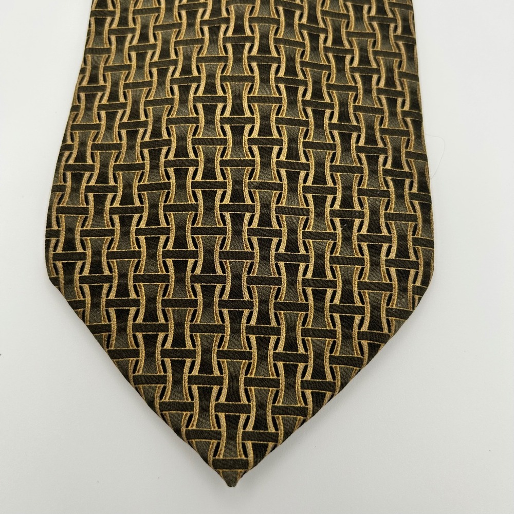 Palatina Necktie Mens OS Gold Black Silk Geometric Professional Classic